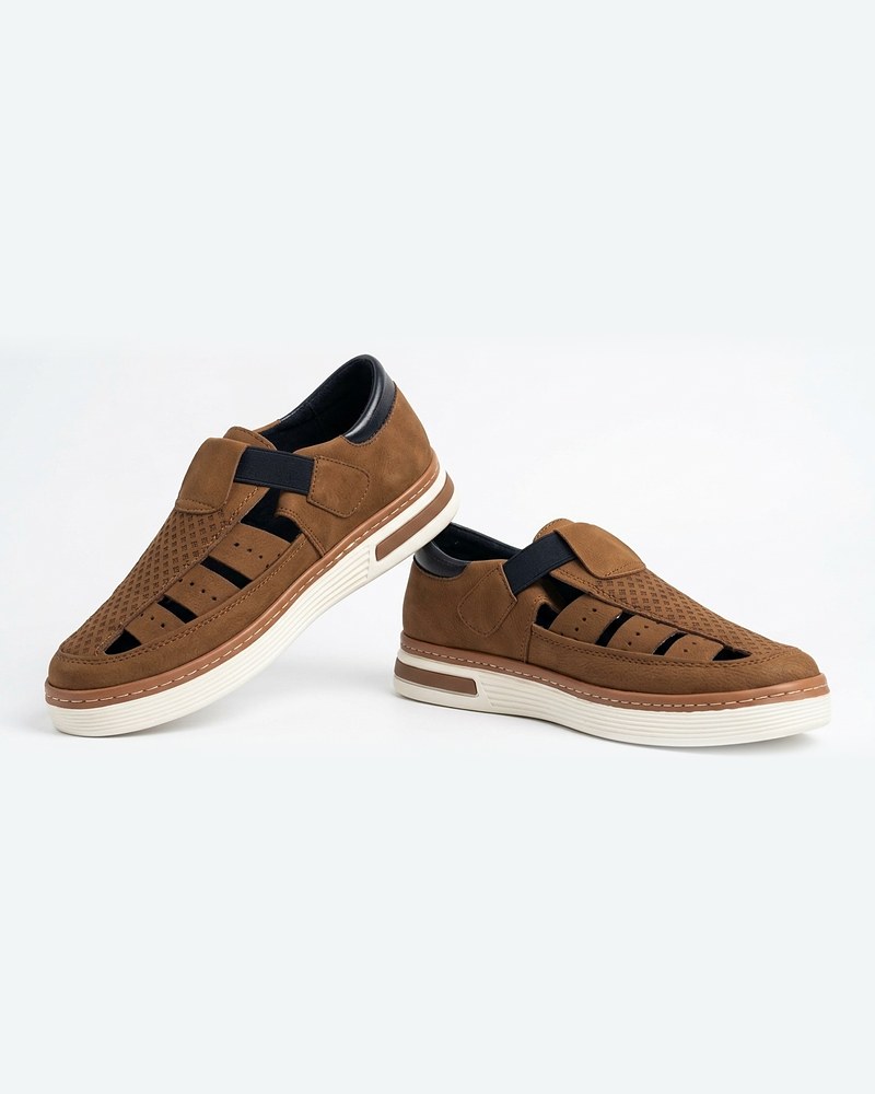 Chaussures orthopédiques homme, ajourées marron